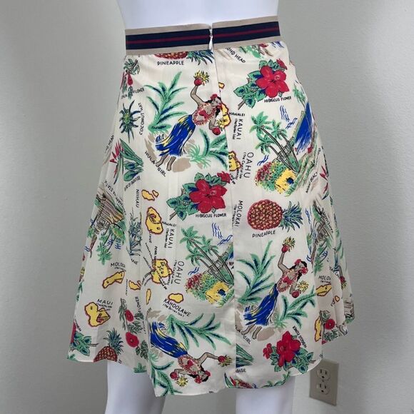 J Crew Women Size 2 Cream Novelty Hawaiian Pleated Mini A Line Skirt Resortwear - Picture 5 of 15